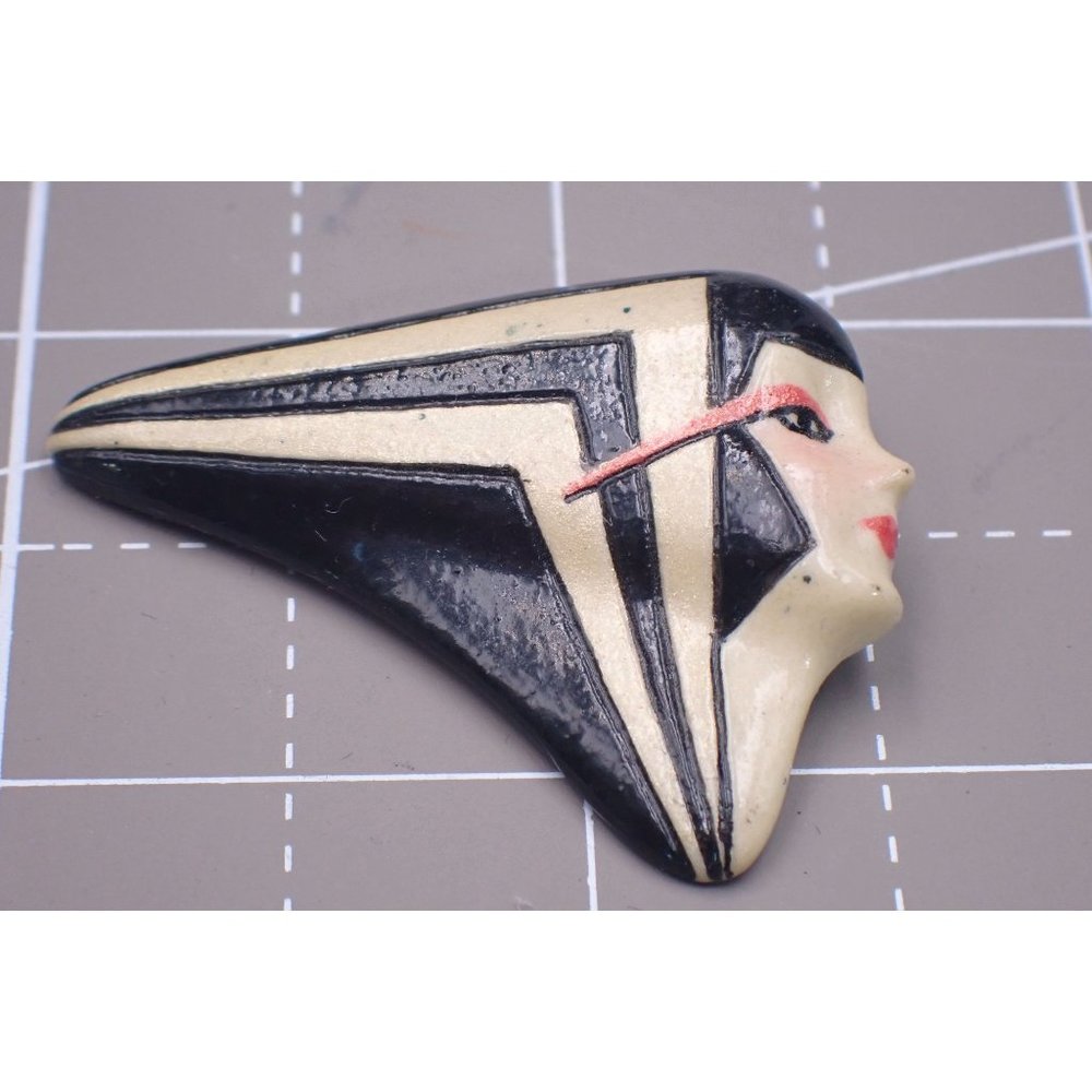 Vintage Art Deco Design Ceramic Hand-painted Flapper Girl Triangles signed P 198